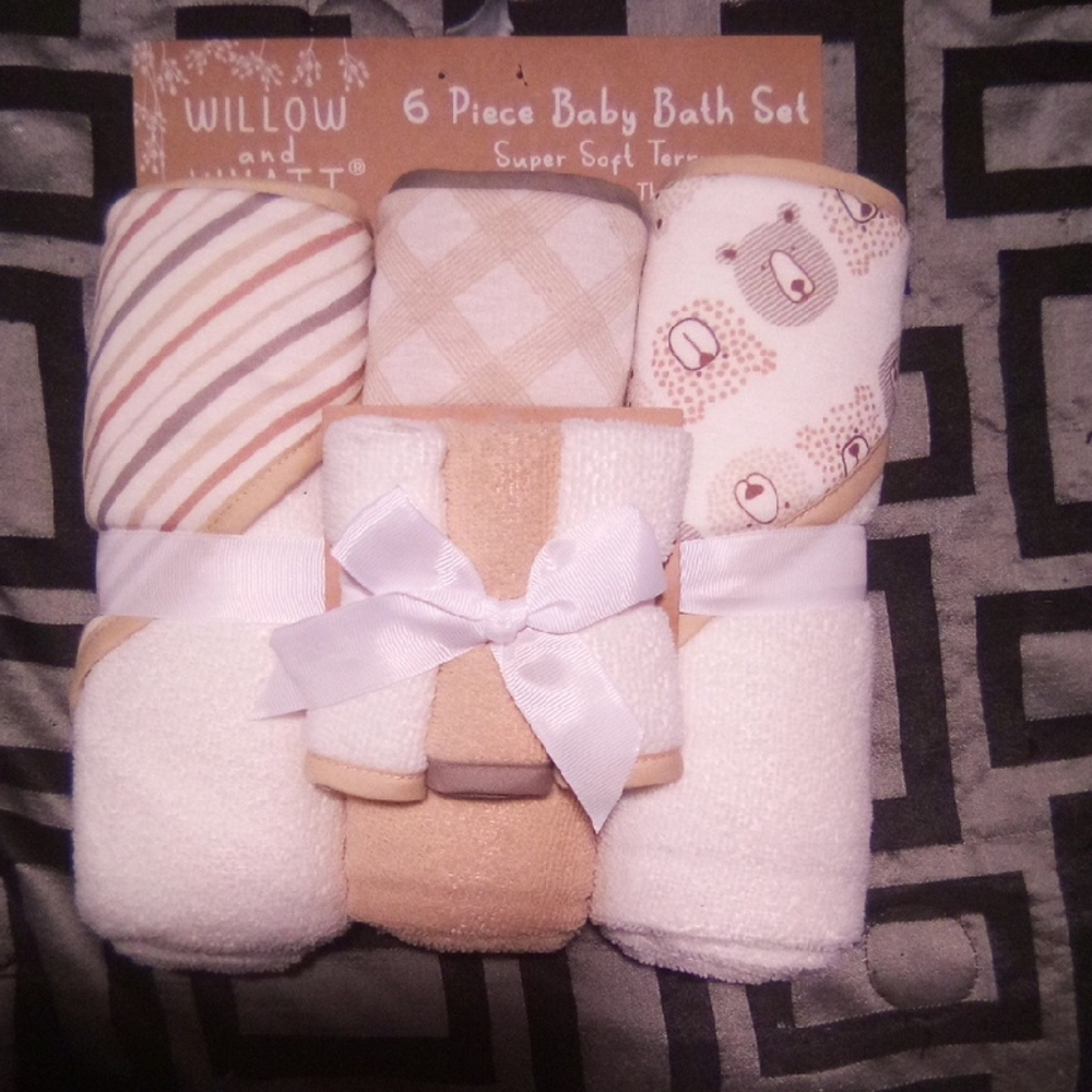 6 Pc Baby Bath Set - Cream and White